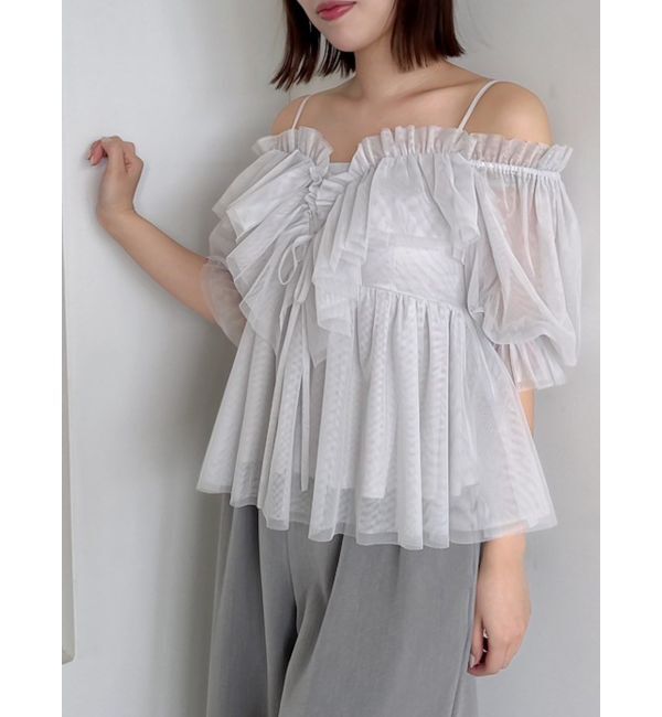 dazzlin「スクエアフリルペプラムブラウス」|シャツ・ブラウス|ブルー