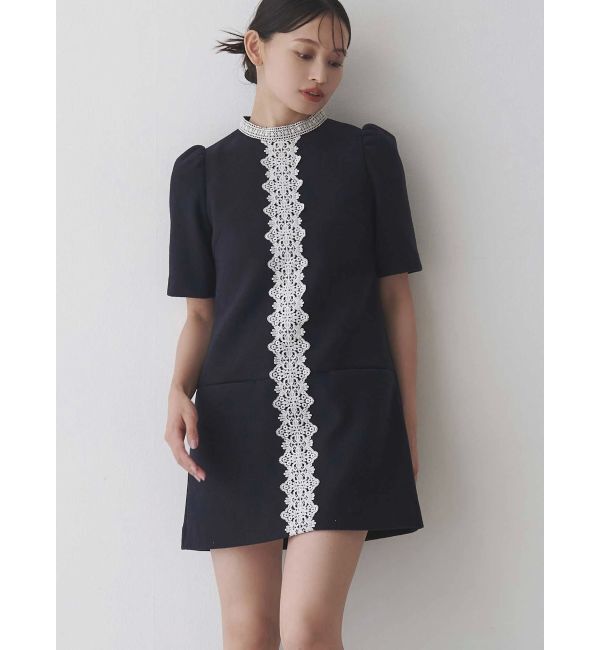 MERCURYDUO「バイカラーレースミニワンピース」|ワンピース|ネイビー