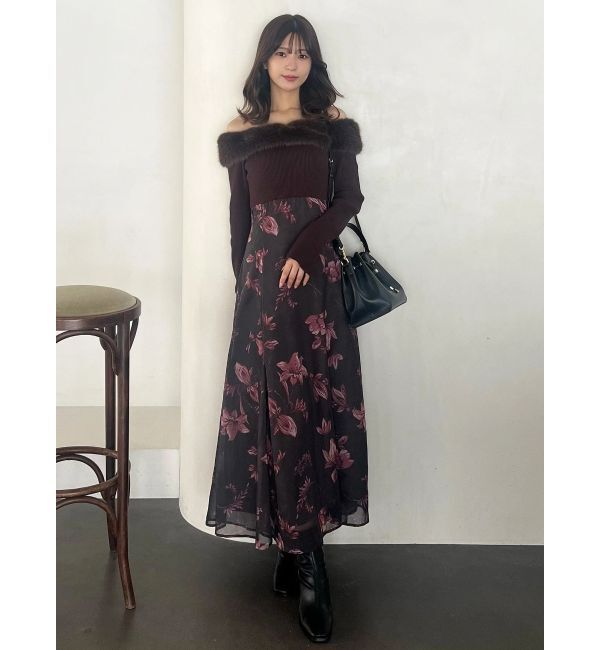 MERCURYDUO「花柄オフショルニットドッキングワンピース」|ワンピース|