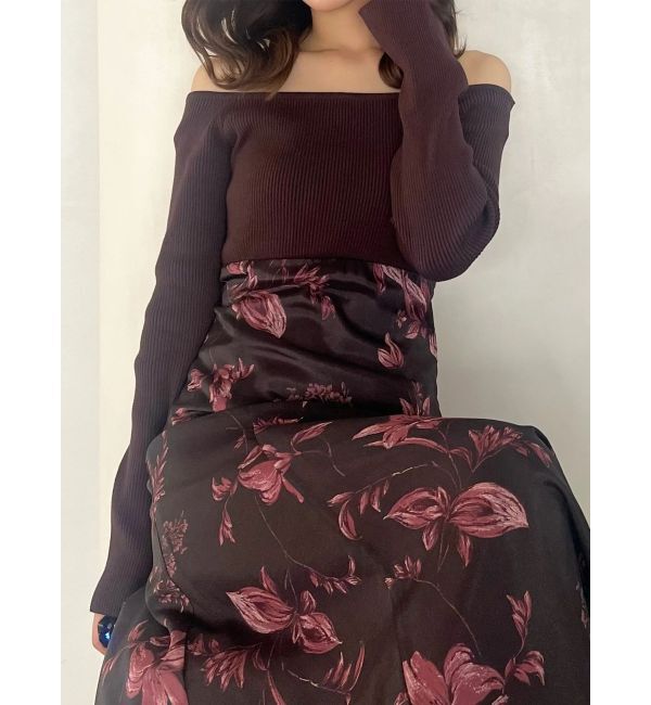 MERCURYDUO「花柄オフショルニットドッキングワンピース」|ワンピース|