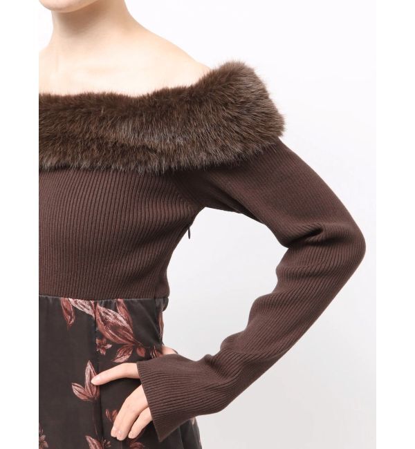 MERCURYDUO「花柄オフショルニットドッキングワンピース」|ワンピース|