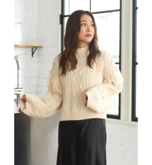 Ungrid「レースアップケーブルニット」|ニット・セーター|アイボリー