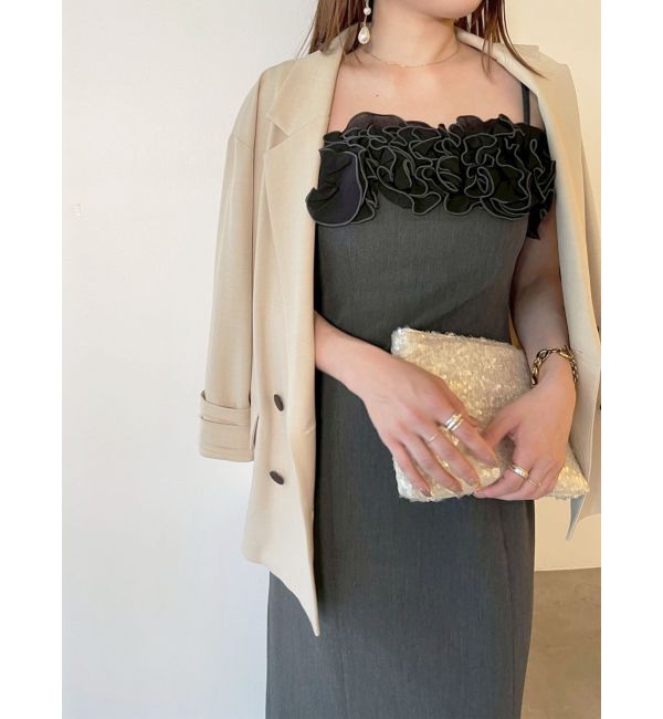 LAGUNAMOON「LADYコサージュキャミワンピース」|ドレス|チャコールグレー