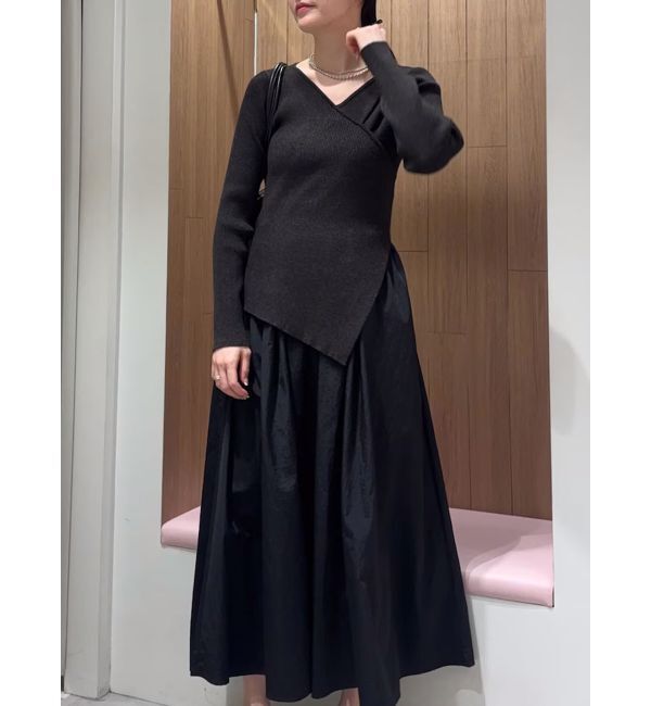 LAGUNAMOON「アシンメトリーニットドッキングワンピース」|ワンピース|ブラック