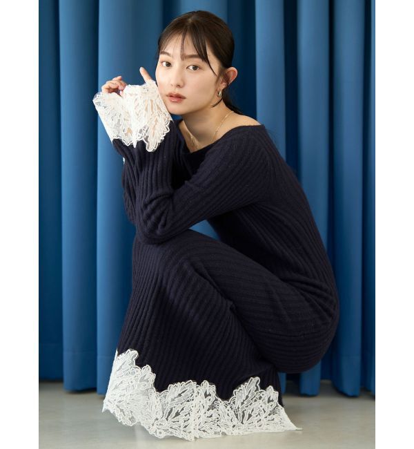 LAGUNAMOON「レースドッキングリブニットワンピース」|ワンピース|