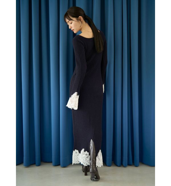 LAGUNAMOON「レースドッキングリブニットワンピース」|ワンピース|