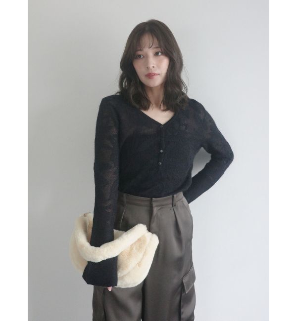 LAGUNAMOON「ヘアリージャガードニットプルオーバー」|ニット・セーター|ブラック