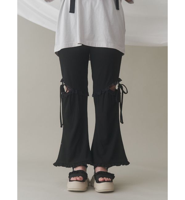 merry jenny「レースカットフリルリブパンツ」|その他|ブラック