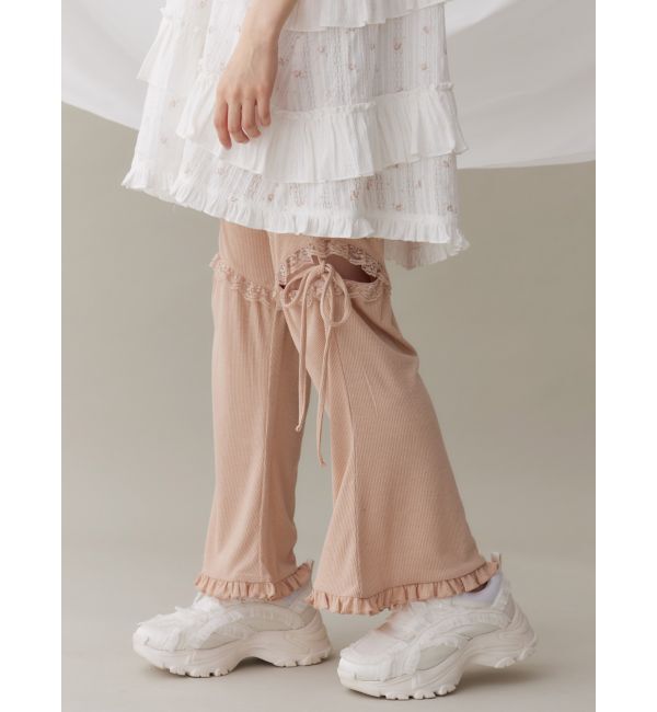 merry jenny「レースカットフリルリブパンツ」|その他|ピンク