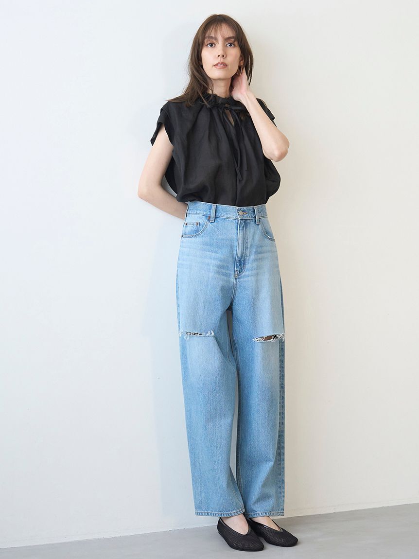 Mila Owen「【WEB限定00サイズ】ワイドテーパードカットアウトデニムパンツ」|デニム|