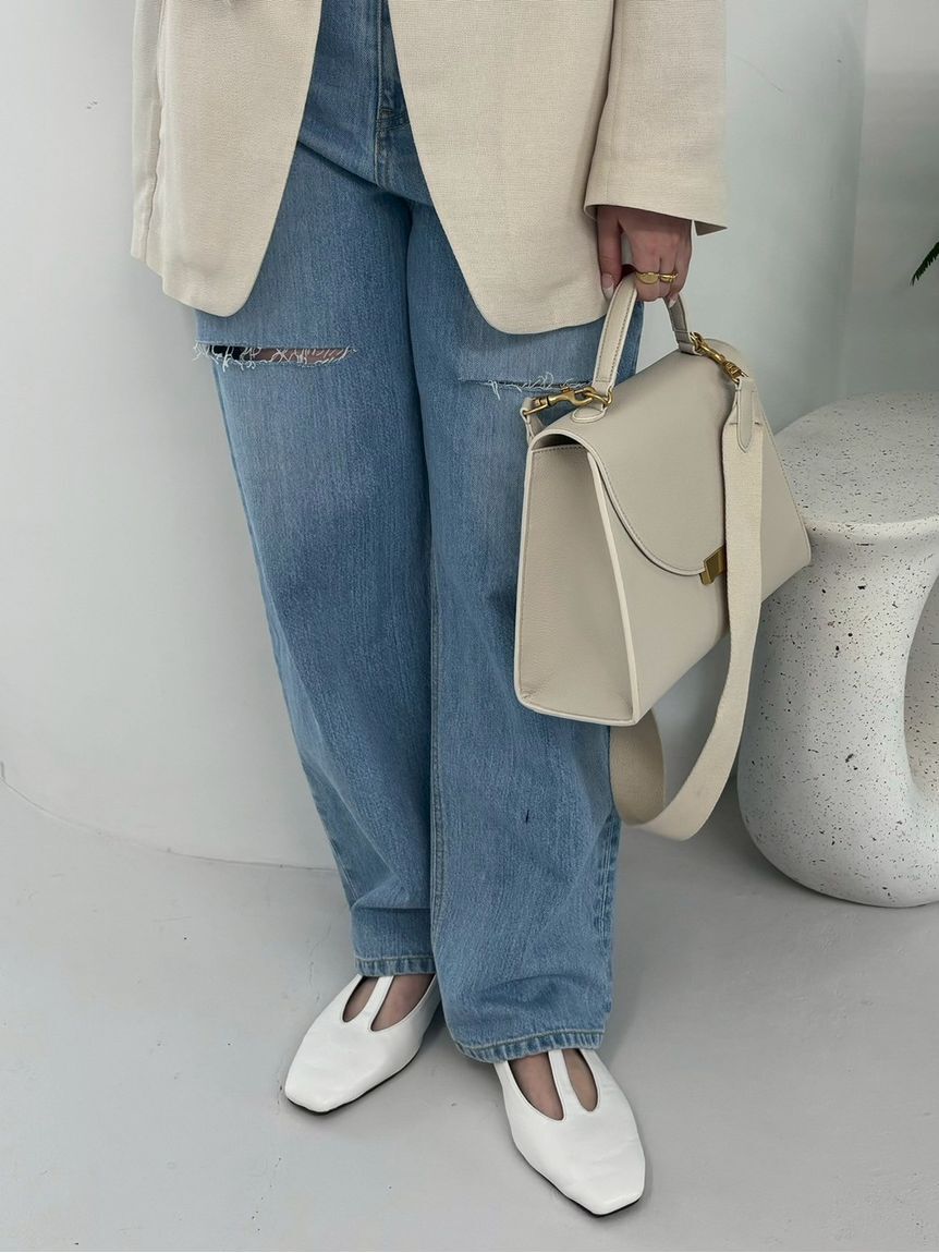 Mila Owen「【WEB限定00サイズ】ワイドテーパードカットアウトデニムパンツ」|デニム|