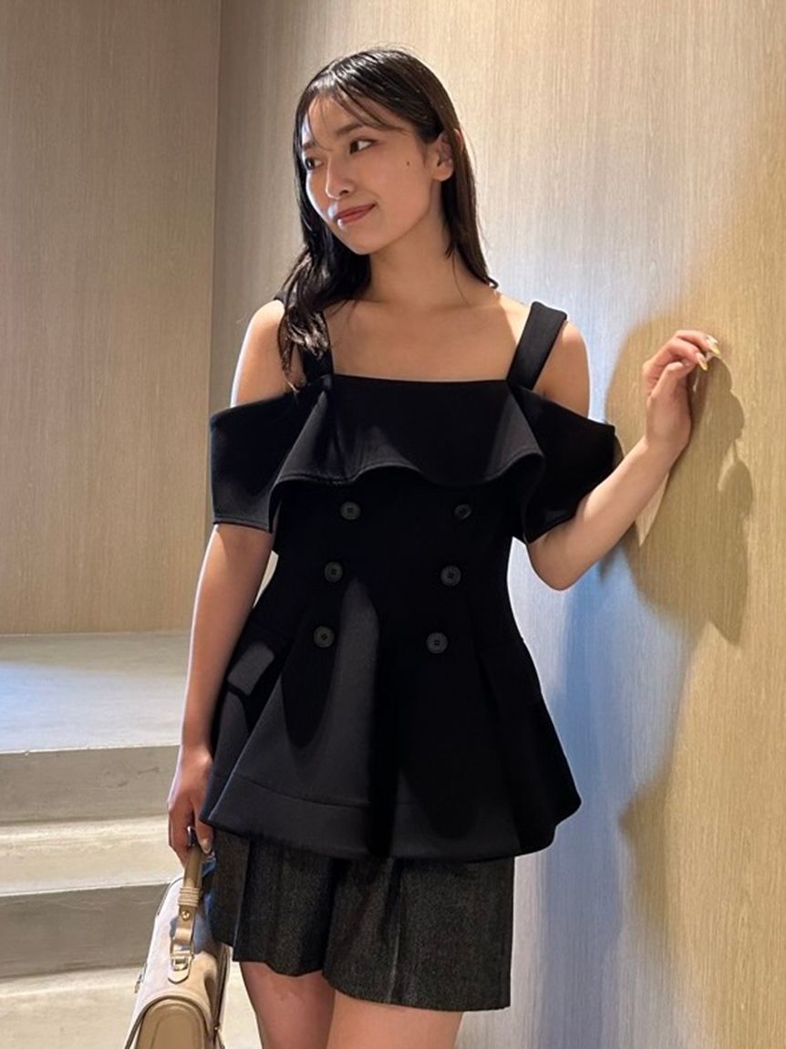 FRAY I.D「オフショルペプラムトップス」|Tシャツ・カットソー|BLK