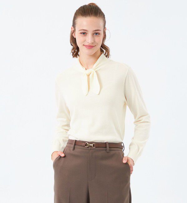 MACKINTOSH PHILOSOPHY「リボンタイロングスリーブニット」|ニット・セーター|オフホワイト