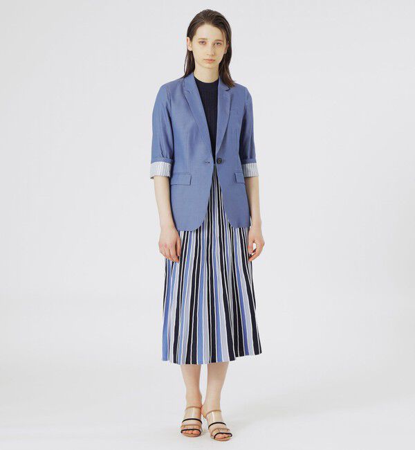  「【ストレッチ】バイカラープリーツライクニットワンピース」|ワンピース|