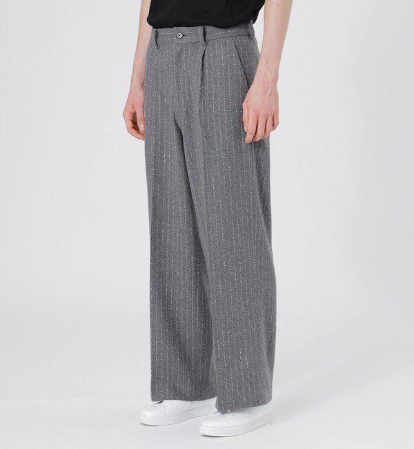  「ウールストライプワイドトラウザーズ」|スラックス|