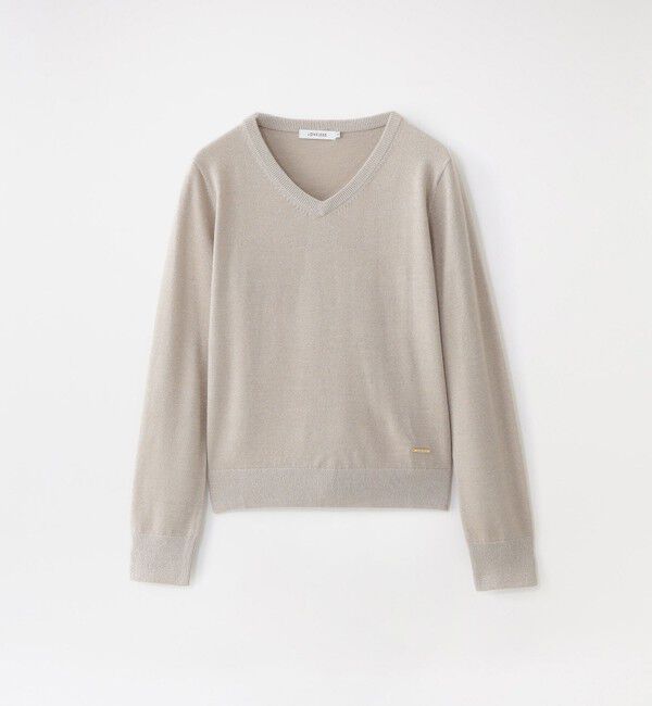  「ラメハイゲージVネック」|ニット・セーター|ベージュ