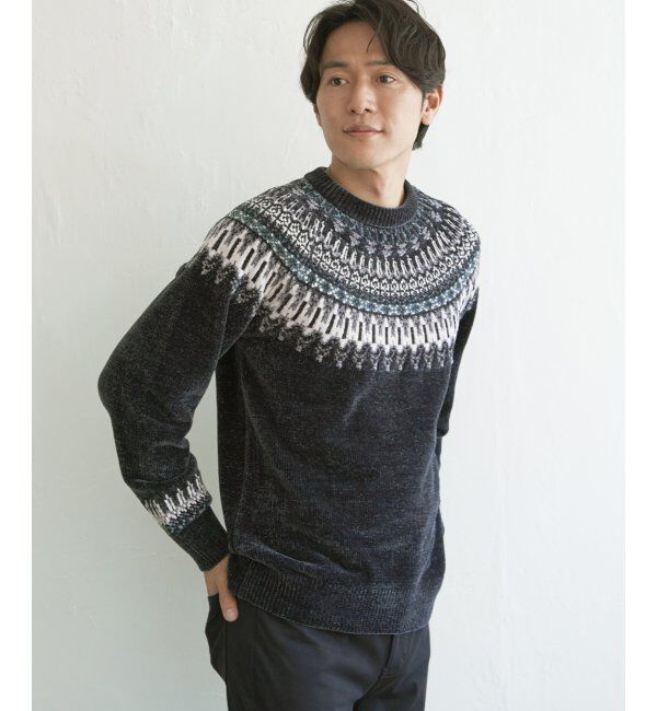 ikka「モール求心柄ニット」|プルオーバー|ネイビー