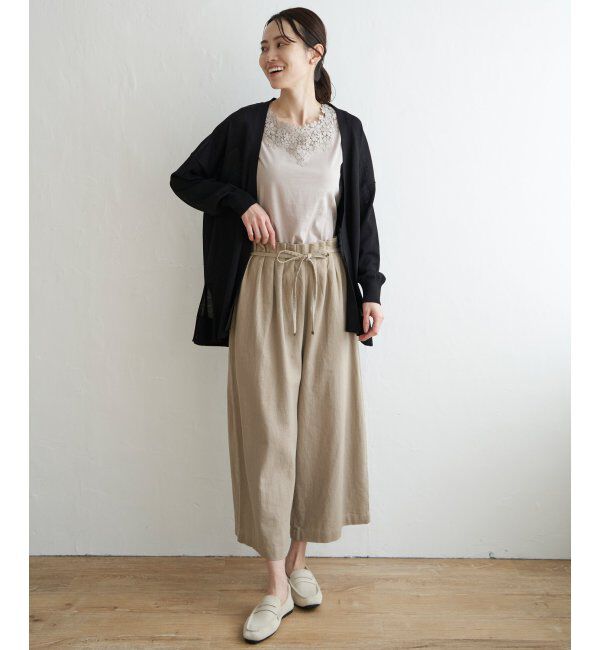 ikka「麻混ベルト付きワイドパンツ」|その他|