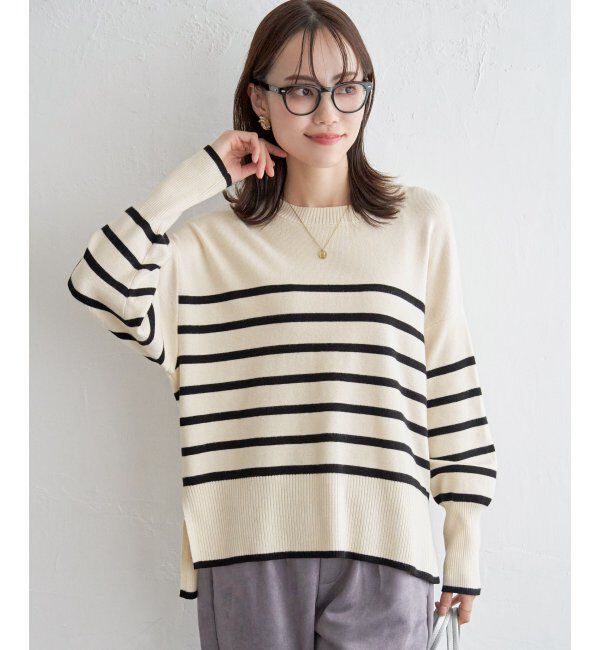 ikka「【親子おそろい】クリーミーサイドスリットニット」|プルオーバー|