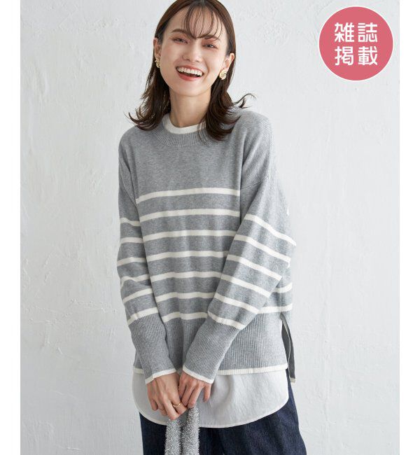 ikka「【親子おそろい】クリーミーサイドスリットニット」|プルオーバー|グレー