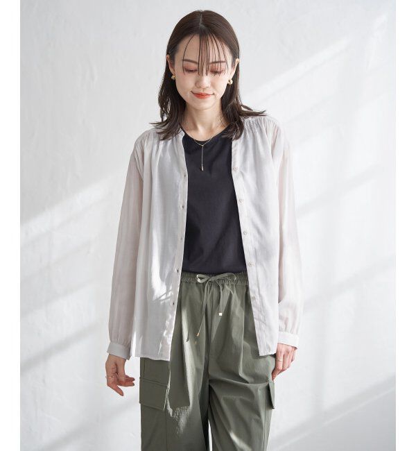 ikka「【雑誌InRed5月号掲載】シアーバックリボンブラウス」|シャツ・ブラウス|グレージュ