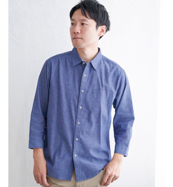 ikka「【雑誌MonoMax5月号掲載】【吸水速乾】7分袖イージーケアリネン無地シャツ」|シャツ・ブラウス|