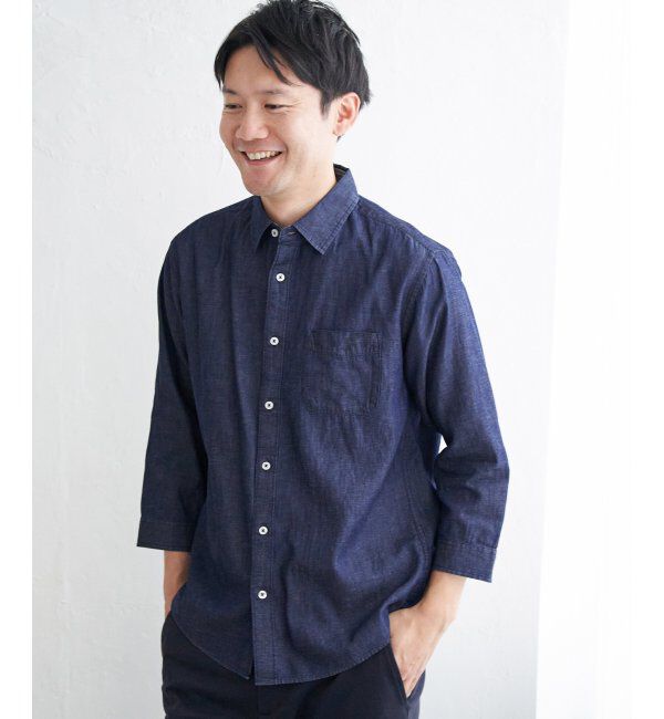 ikka「【雑誌MonoMax5月号掲載】【吸水速乾】7分袖イージーケアリネン無地シャツ」|シャツ・ブラウス|