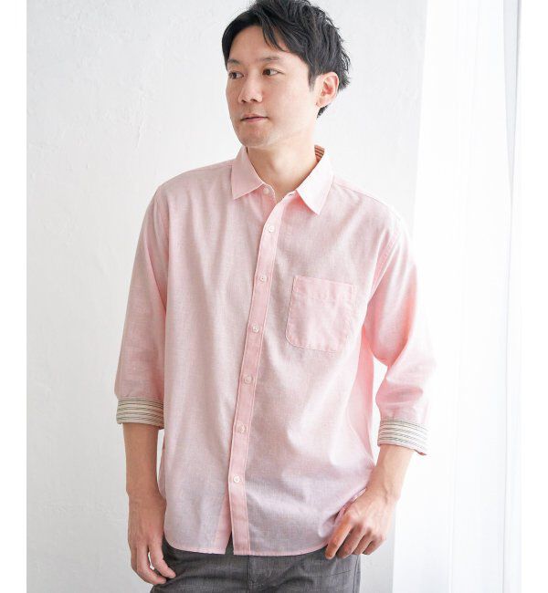 ikka「【雑誌MonoMax5月号掲載】【吸水速乾】7分袖イージーケアリネン無地シャツ」|シャツ・ブラウス|