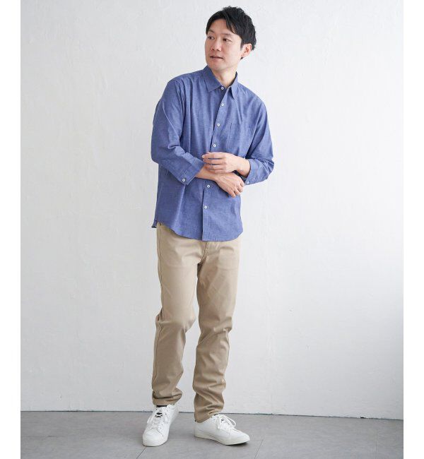 ikka「【雑誌MonoMax5月号掲載】【吸水速乾】7分袖イージーケアリネン無地シャツ」|シャツ・ブラウス|