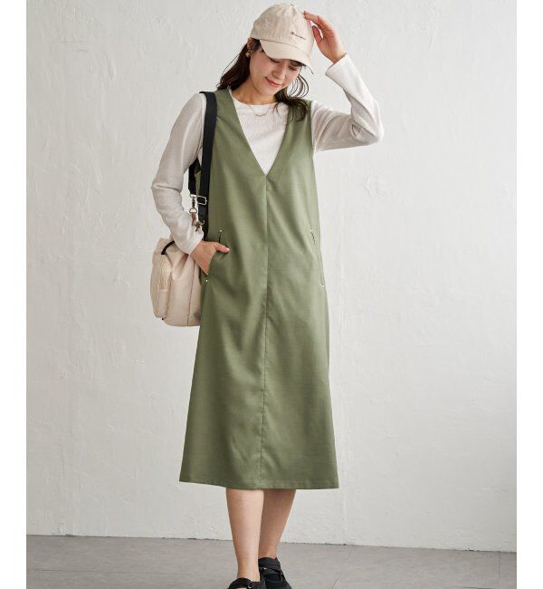 ikka「【2点セット】ジャンパースカートセット」|ワンピース|カーキ