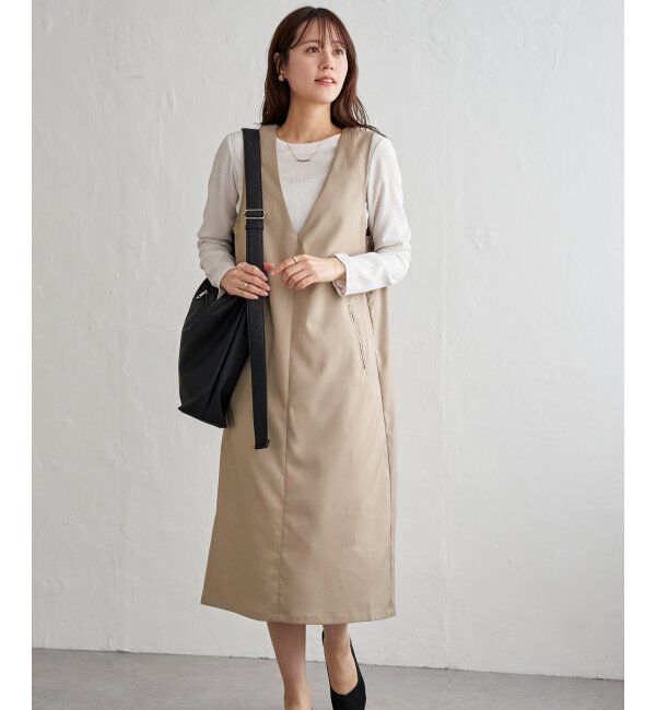 ikka「【2点セット】ジャンパースカートセット」|ワンピース|ベージュ