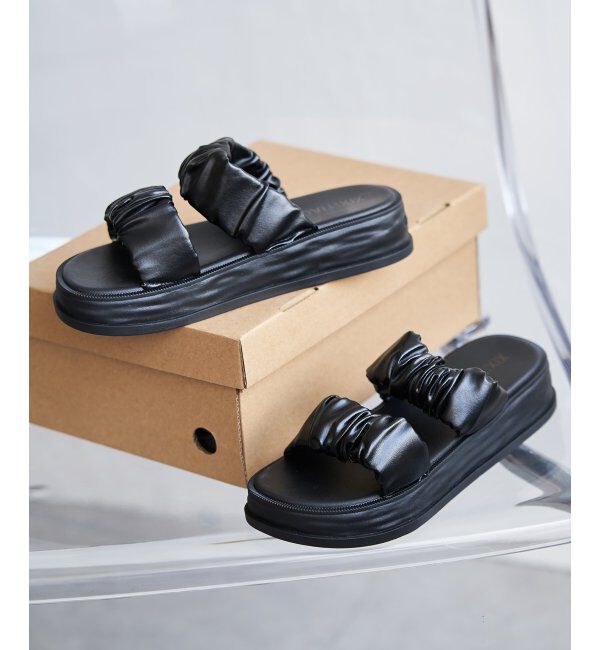 VENCE share style「ギャザーバンドサンダル」|その他|ブラック