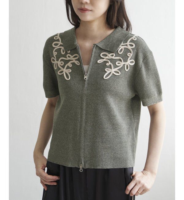 VENCE share style「コード刺繍ダブルジップブルゾン」|カーディガン|チャコール