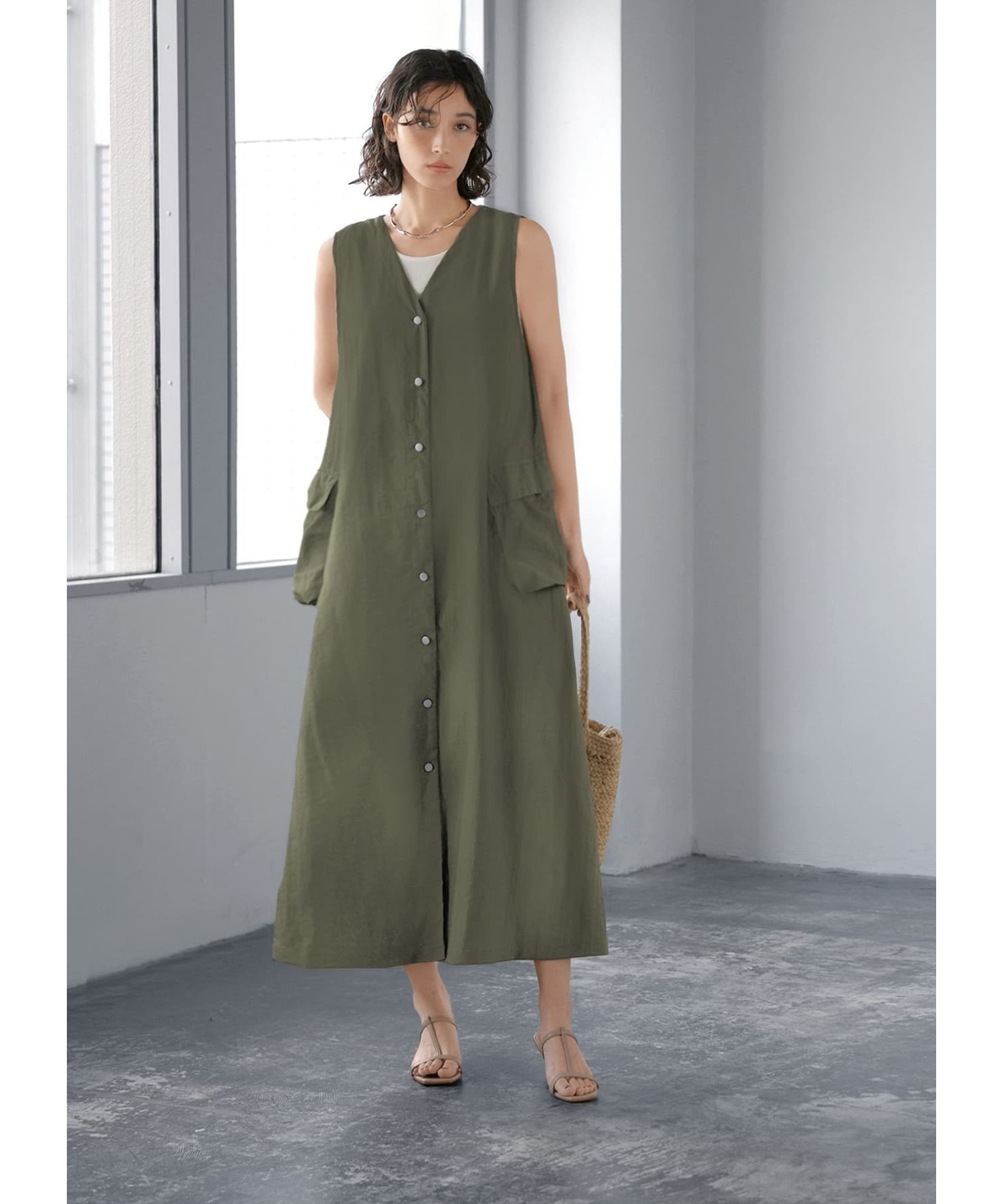 STYLE DELI「【LUXE】ライトナイロンジャンパースカート」|ジャンパースカート|カーキ