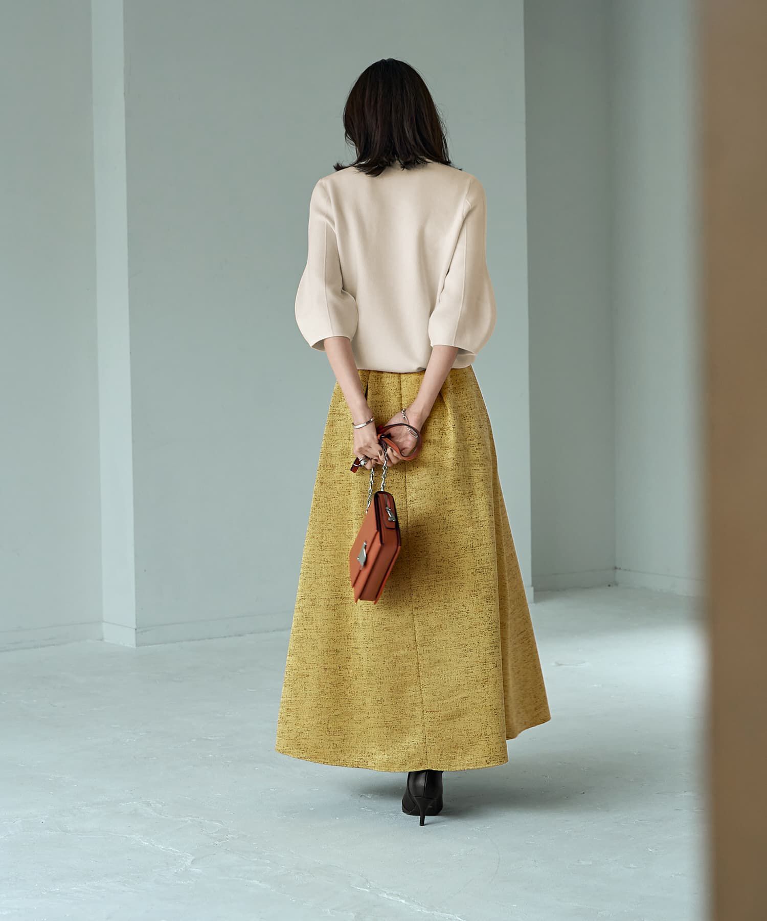 STYLE DELI「【LUXE】微光沢ジャガードマキシ丈タックスカート／90cm」|スカート|