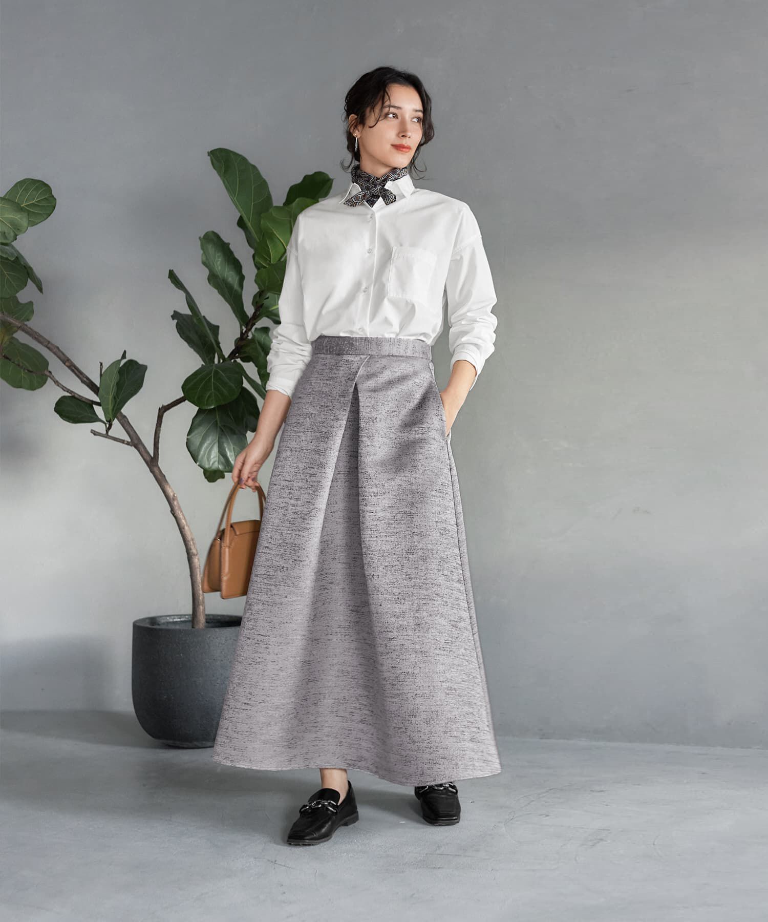 STYLE DELI「【LUXE】微光沢ジャガードマキシ丈タックスカート／90cm」|スカート|