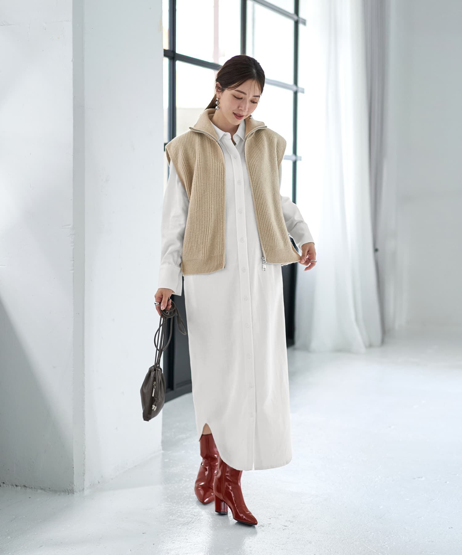 STYLE DELI「Wファスナースタンドネックニットベスト」|ニット・セーター|