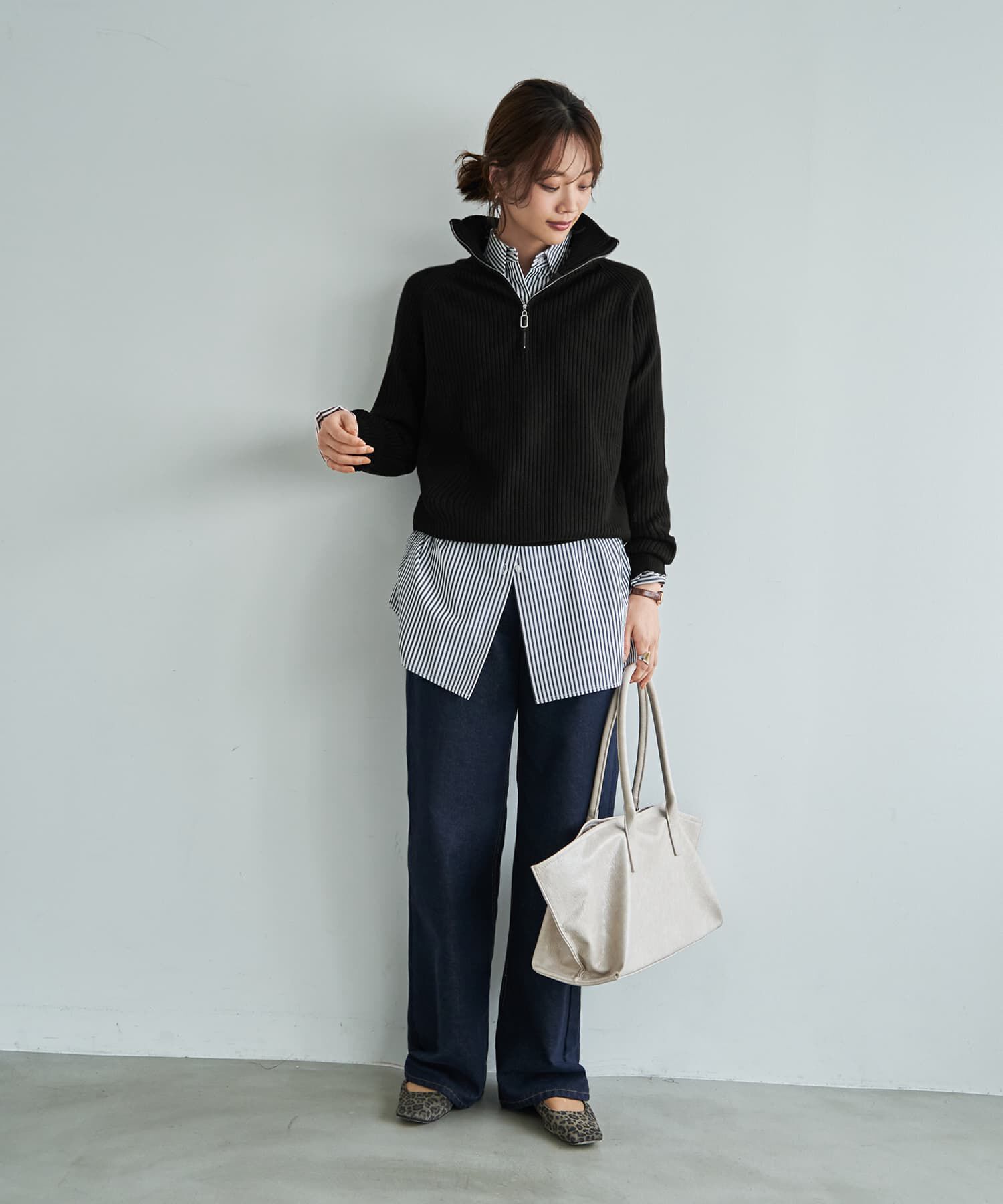 STYLE DELI「スタンドネックジップニットトップス」|ニット・セーター|