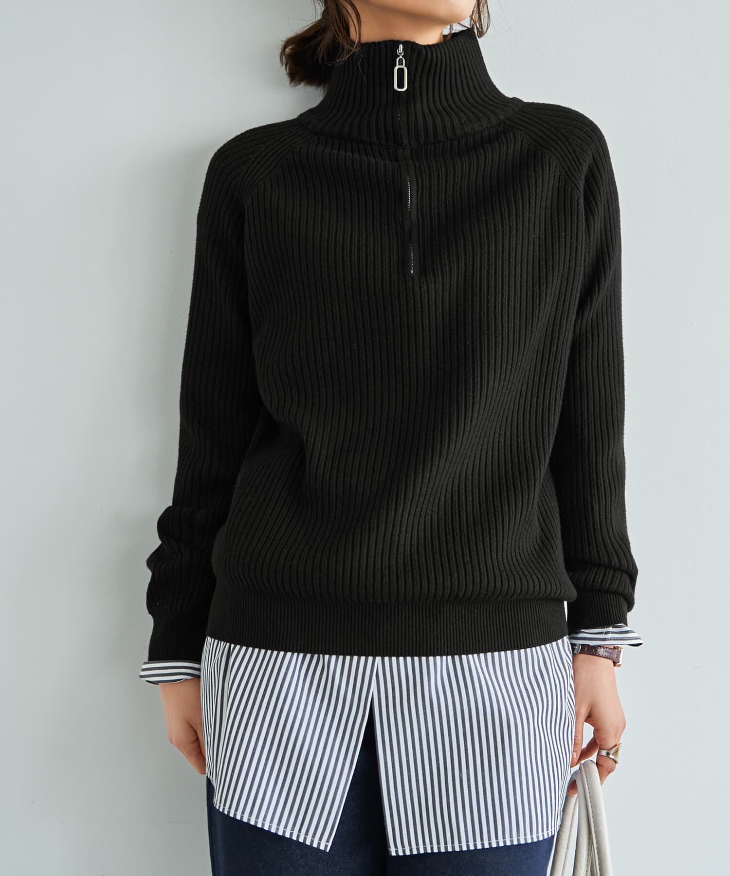 STYLE DELI「スタンドネックジップニットトップス」|ニット・セーター|