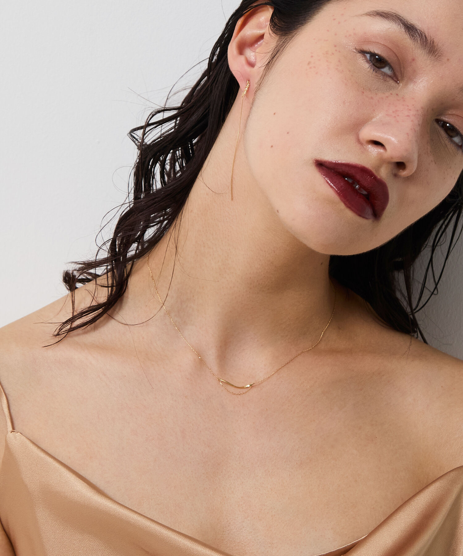 JUPITER「【K18】ゴールドラインバーネックレス/金属アレルギー対応<全長約39.5cm(調節した時の長さ36㎝)>」|ネックレス|