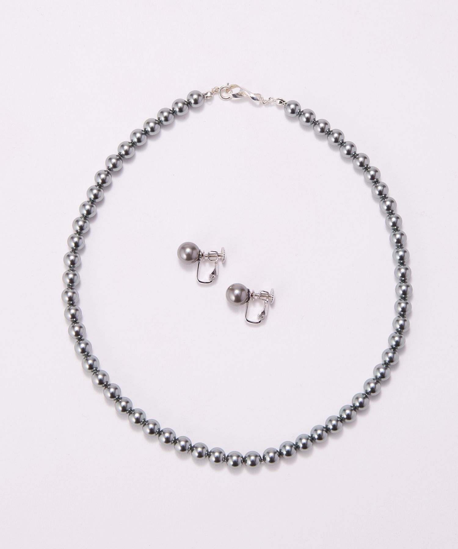 JUPITER「【国産貝パール】フォーマルパールネックレス＆イヤリングセット　グレー」|ネックレス|