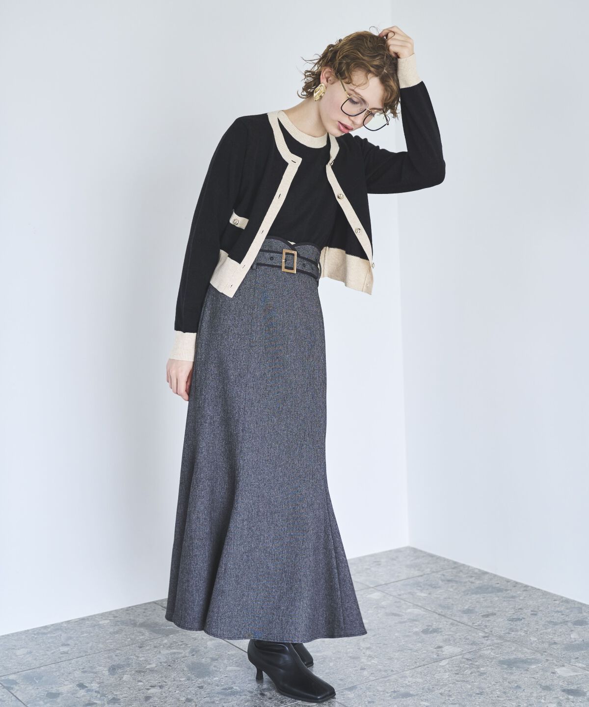 アンドクチュール「配色ニットアンサンブル」|カーディガン|