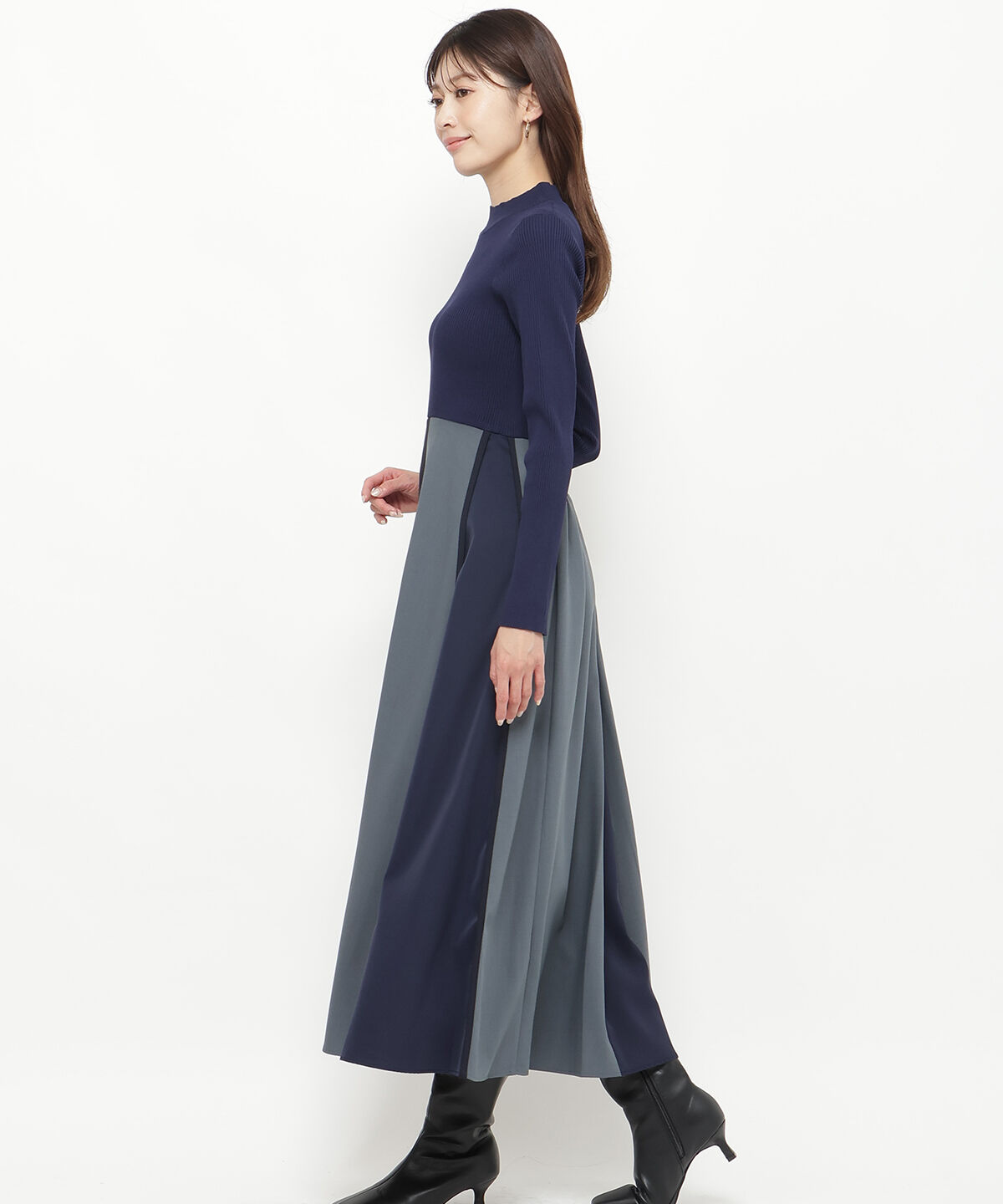 アンドクチュール「配色ドッキングワンピース」|ワンピース|