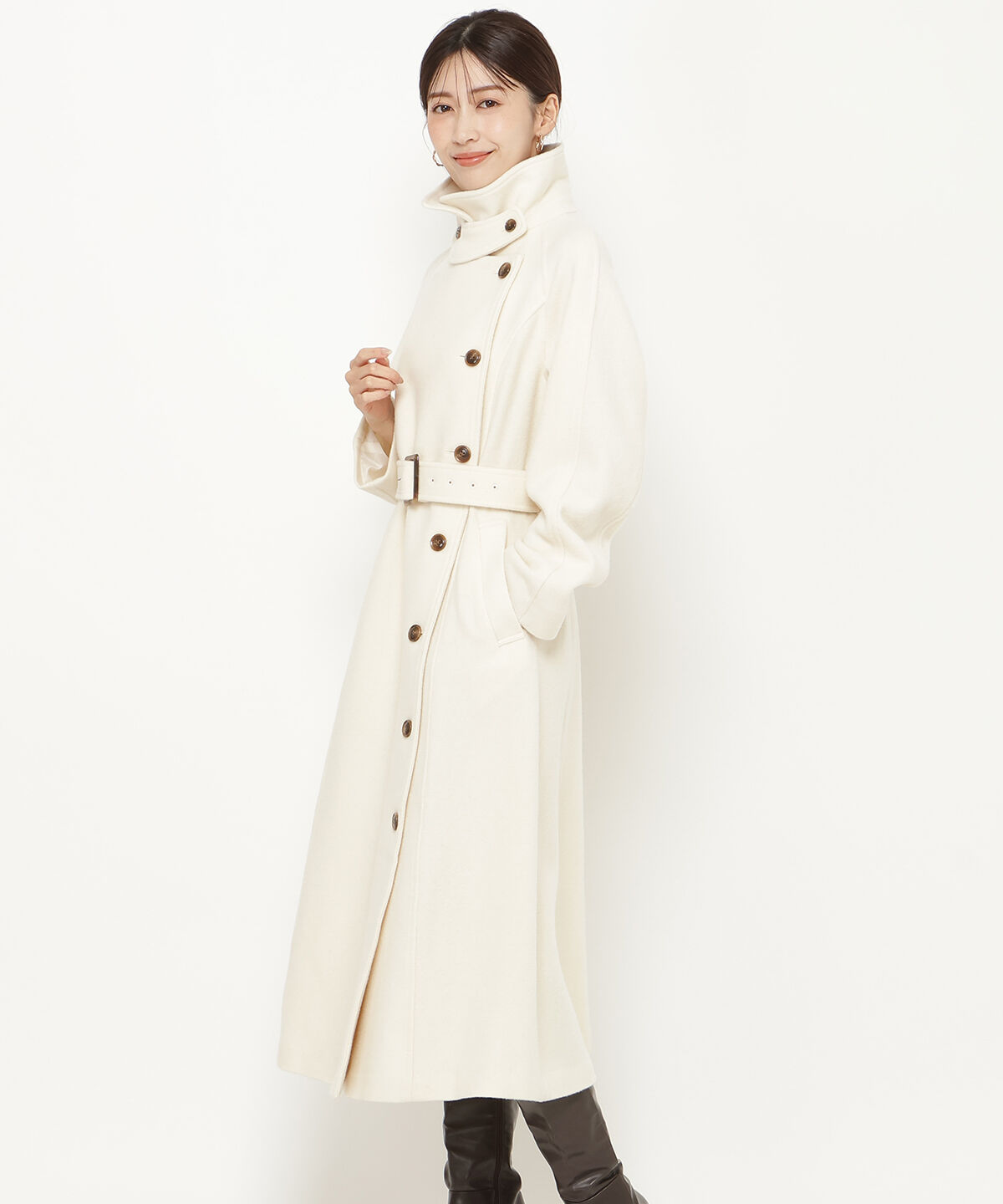 アンドクチュール「ウールモッサアシメボタンロングコート」|ダウン|