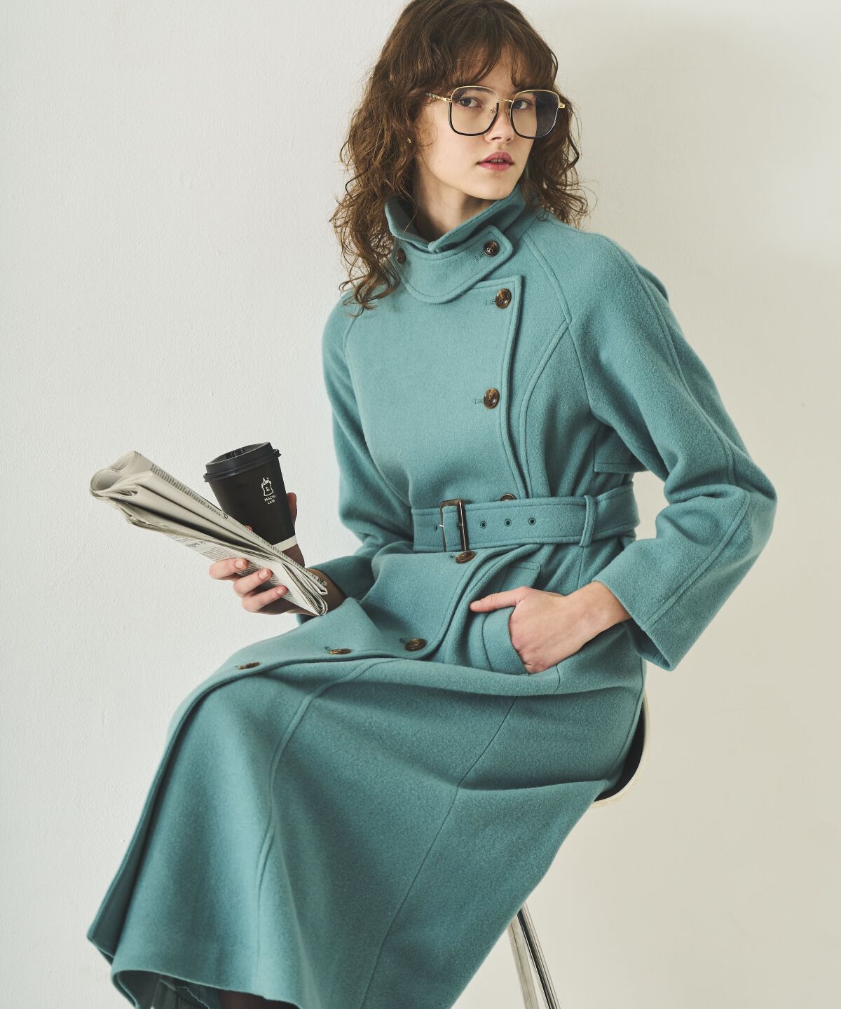 アンドクチュール「ウールモッサアシメボタンロングコート」|ダウン|