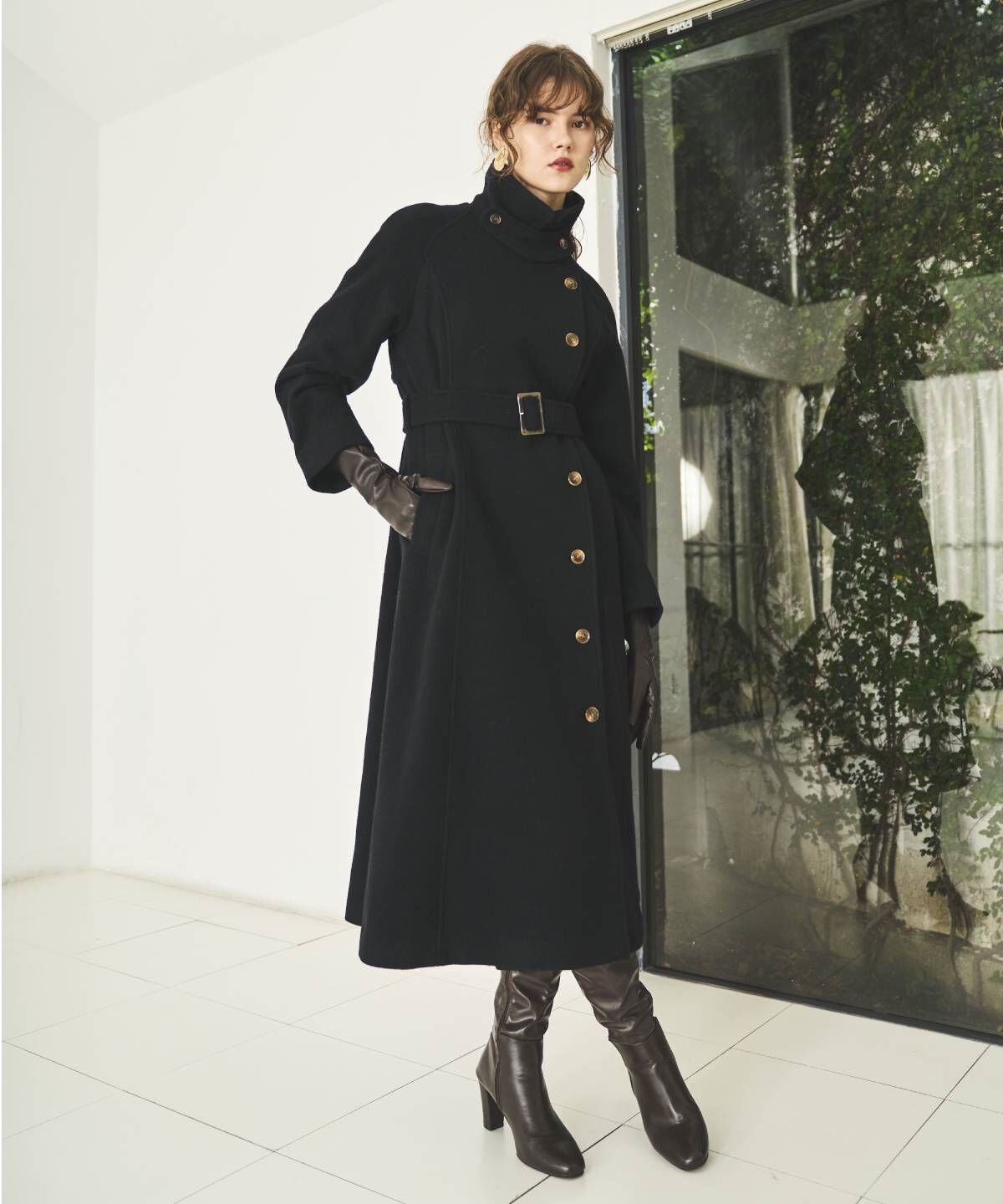 アンドクチュール「ウールモッサアシメボタンロングコート」|ダウン|ブラック