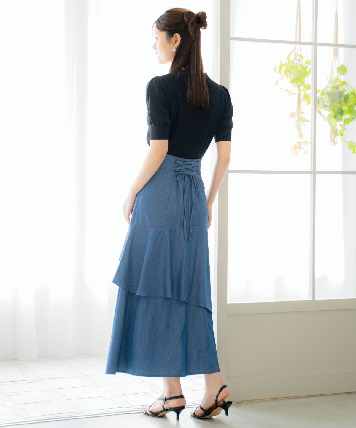 アンドクチュール「デニムライクレイヤードフリルスカート」|フレア|