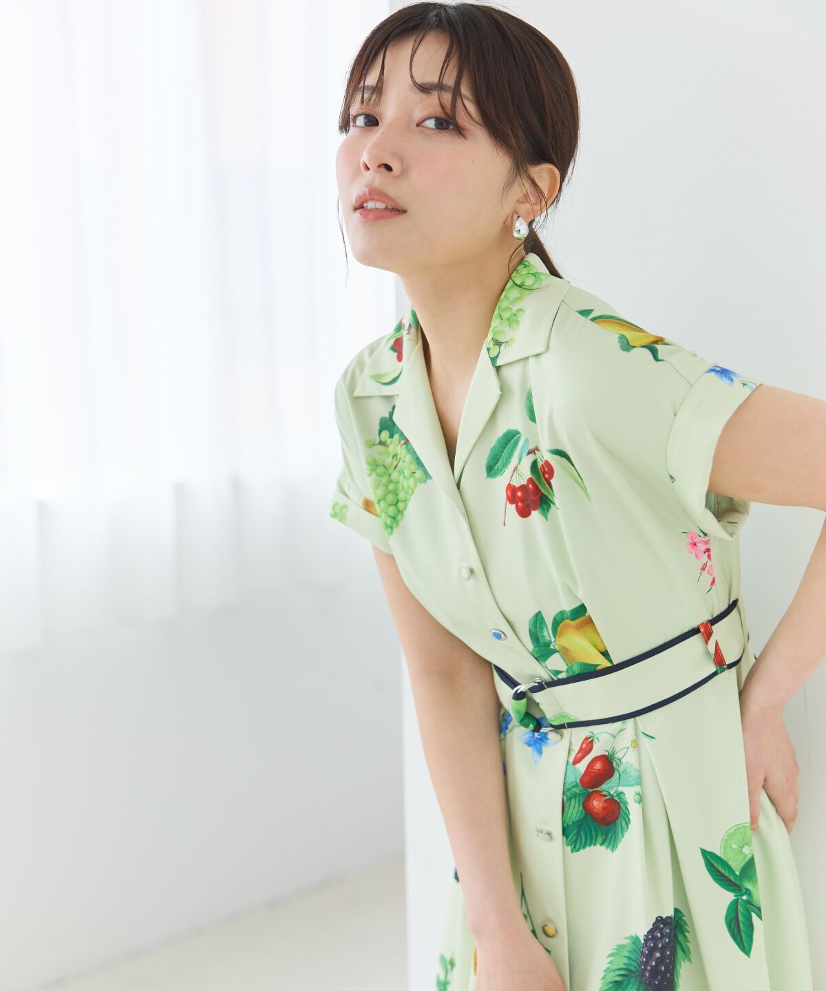 アンドクチュール「フルーツプリントシャツワンピース」|ワンピース|