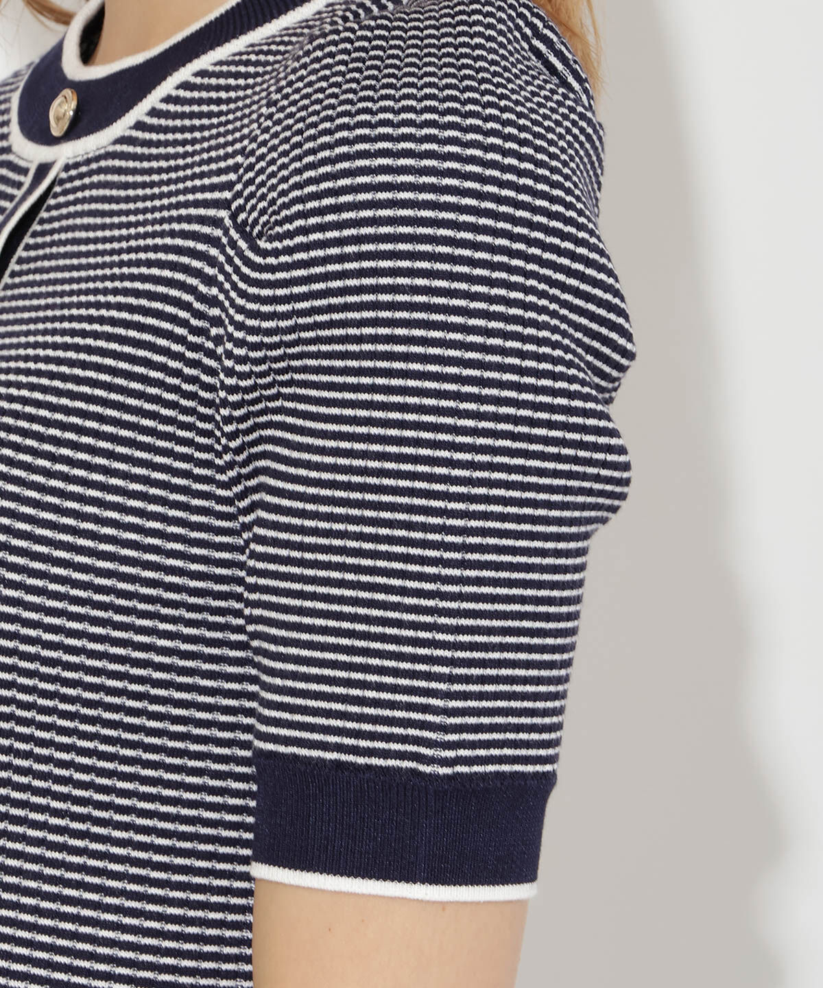 アンドクチュール「ボーダー配色5分袖プルオーバー」|ニット・セーター|