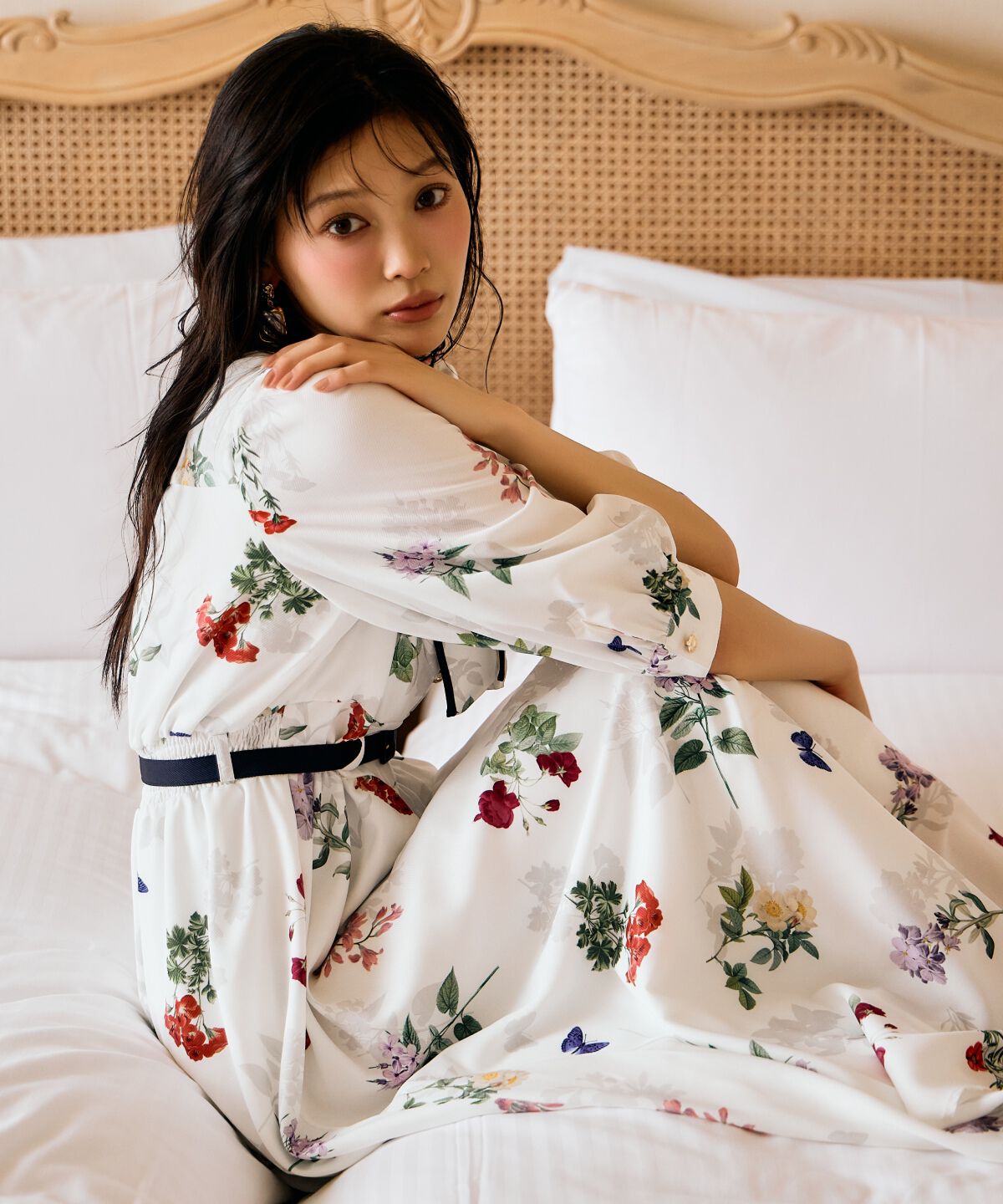 アンドクチュール「クラシックフラワープリント7分袖ワンピース」|ワンピース|